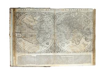 BIBLE IN LATIN.  Biblia Sacra.  1558.  Bound with later edition of the 1587 world map by Rumold Mercator.